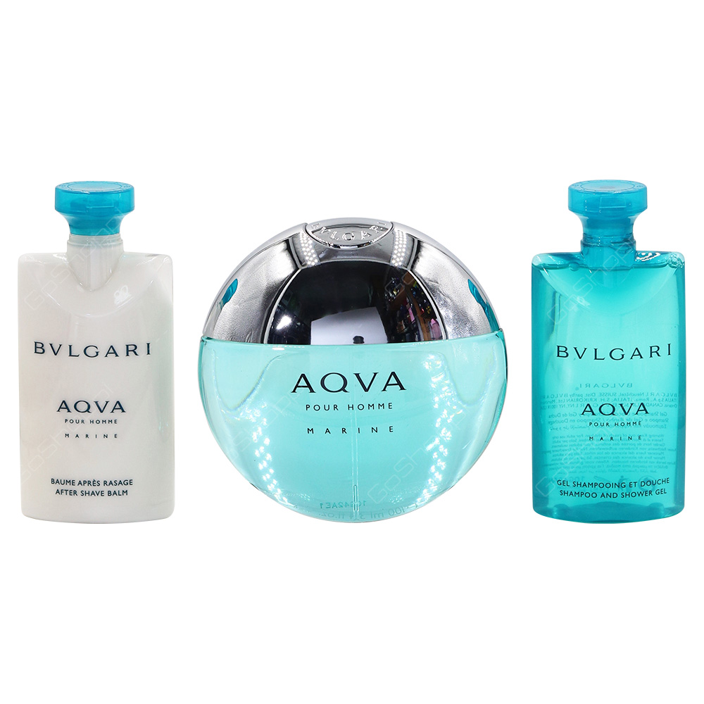 Bvlgari Aqua Marine Gift Pack For Men Eau De Toilette 100ml After Shave Balm 75ml Shampoo And Shower Gel 75ml