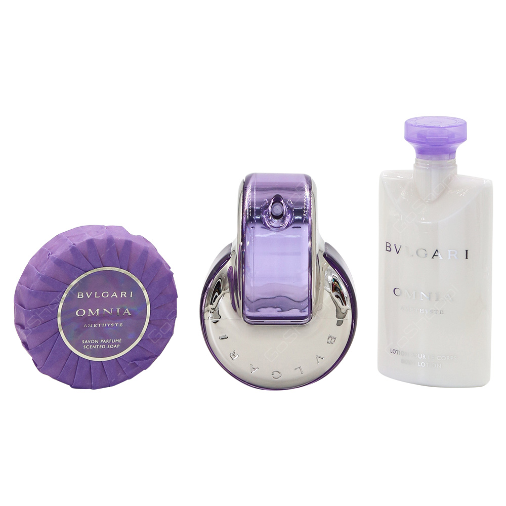 Bvlgari Omnia Amethyste For Women Eau De Toilette 65ml Body Lotion 75ml Soap 75g Beauty Pouch